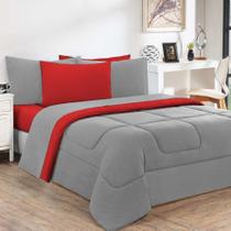 Edredom Dupla Face 100% Algodão Malha Queen Gran Moratta 01 Peça - Vermelho/ Cinza Edredom Dupla Face 100% Algodão Malha Queen Gran Moratta 01 Peça - Vermelho/ Cinza