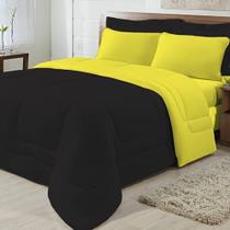 Edredom Dupla Face 100% Algodão Malha Solteiro Gran Moratta 01 Peça - Preto/ Amarelo Edredom Dupla Face 100% Algodão Malha Solteiro Gran Moratta 01 Peça - Preto/ Amarelo