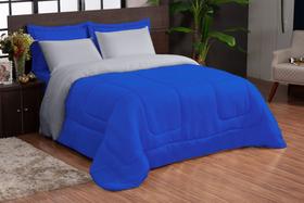 edredom dupla face casa queen 6 peças azul royal com cinza