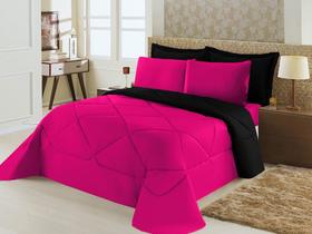 Edredom dupla face casal padrão 06 peças pink com preto Edredom dupla face casal padrão 06 peças pink com preto