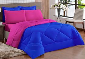 Edredom dupla face casal queen 06 peças pink azul