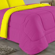 Edredom Dupla Face King Size 100% Algodão Em Malha Fio 30/1 - Pink Com Amarelo