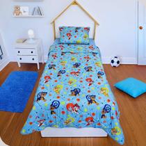Edredom Dupla Face Microfibra Solteiro Estampado Patrulha Canina Menino 1,40 m x 2,10 m