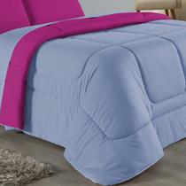 Edredom Dupla Face Queen Size 100% Algodão Em Malha Fio 30/1 - Azul Claro Com Pink