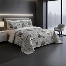 Edredom Dupla Face Sherpa Matelado Estampado JORNAL Conforto Premium para o Inverno Edredom Dupla Face Sherpa Matelado Estampado JORNAL Conforto Premium para o Inverno