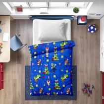 Edredom Dupla Face Solteiro Estampado Super Mario Bros Microfibra