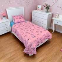 Edredom Dupla Face Solteiro Stitch Menina Feminino Azul Rosa Lepper