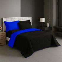 Edredom Duplaface Casal Queen Ternura Avulso Matelado 2,40x2,20 Azul com Preto