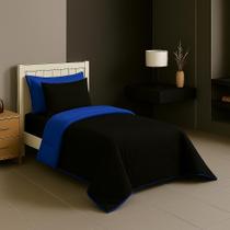 Edredom Duplaface Solteiro Ternura Avulso Matelado 2,40x1,50 Azul com Preto