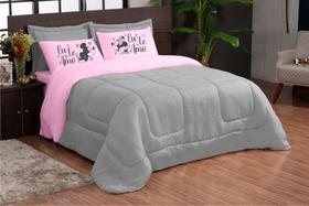 Edredom estampado casal queen 05 peças eu te amo rosa cinza