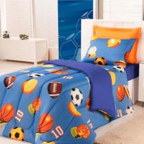 Edredom Estampado Infantil Kids Solteiro 01 Peça - Futebol Azul