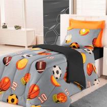 Edredom Estampado Infantil Kids Solteiro 01 Peça - Futebol Cinza