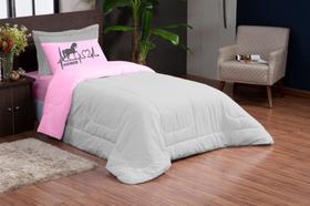 Edredom estampado solteiro rosa cinza cavalo - 3 peças Edredom estampado solteiro rosa cinza cavalo - 3 peças