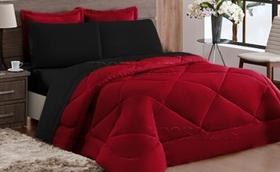 Edredom Fabulloso 6 Peças Casal Queen Vermelho Preto