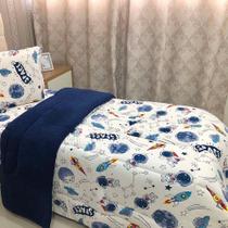 Edredom Fantasy Solteiro 01 Peça Infantil Tecido Malha 100% Algodão Macio Dupla Face - Astronauta Azul