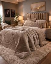 Edredom flannel slim matelassê liso king taupe