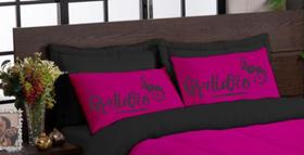 Edredom Gratidão dupla face 05 peças casal queen Pink Preto