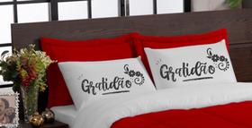 Edredom Gratidão dupla face 05 peças casal queen Vermelho Branco