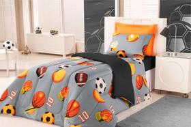 Edredom Infantil Solteiro Futebol Dupla Face 01 Peça Cinza