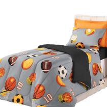 Edredom Infantil Solteiro Quarto Menino Futebol Cinza 01Pç