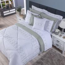 Edredom + Jogo De Cama 200 Fios Damasco Queen 15 Peças 100% Poliéster - Branco-cinza Edredom + Jogo De Cama 200 Fios Damasco Queen 15 Peças 100% Poliéster - Branco-cinza