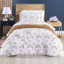 Edredom + Jogo de Cama Tutti Kids 200 Fios Solteiro 03 Peça 100% Poliéster - Rainbow