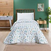 Edredom Joy Kids Infantil Solteiro 01 Peça Micropercal 200 Fios Dupla Face Estampado - Dinossauro World - 100% Poliéster