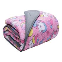 Edredom KazzaVip Casal Malha 90% Algodão Basic Estampado Mescla Unicórnios 180mx220m Rosa