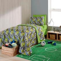 Edredom KazzaVip Solteiro Malha Estampado 100% Algodão Fun Game 1,60mx2,20m Kids Verde