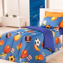 Edredom Kids Solteiro Futebol Azul