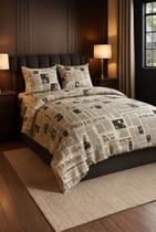 Edredom king 3 Peças Estampa Jornal 100% Algodão