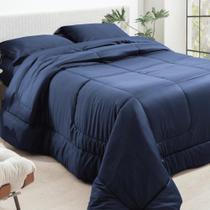 Edredom King 300 Fios Kacyumara Liso Marinho Satinee Acetinado