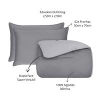 Edredom King 300 Fios Naturalle Duo 03 Peças Prata/Grafite