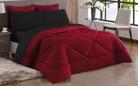 Edredom King Avulso Dupla Face Preto/Vermelho