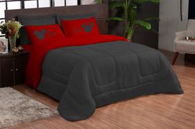 Edredom king box casal queen vermelho preto ele/ela 05 peças Edredom king box casal queen vermelho preto ele/ela 05 peças