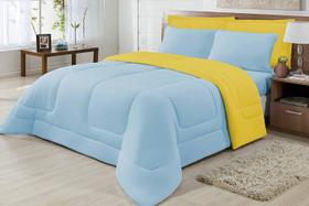Edredom King Dupla Face 2,50m x 2,90m Malha Azul bb-Amarelo Edredom King Dupla Face 2,50m x 2,90m Malha Azul bb-Amarelo