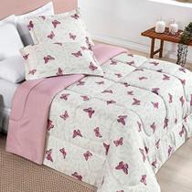 Edredom King Dupla Face Avere 200 Fios Estampado 3 Peças Cor Borboletas