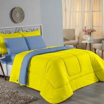 Edredom King Nobre 1 Peça Dupla Face 2,50m x 2,90m Malha 100% Algodão - Amarelo / Azul-Bebê