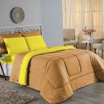 Edredom King Nobre 1 Peça Dupla Face 2,50m x 2,90m Malha 100% Algodão - Cobre / Amarelo