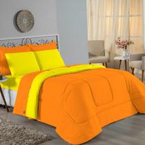 Edredom King Nobre 1 Peça Dupla Face 2,50m X 2,90m Malha 100% Algodão - Laranja / Amarelo