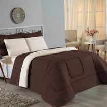 Edredom King Nobre 1 Peça Dupla Face 2,50m x 2,90m Malha 100% Algodão - Marrom / Palha