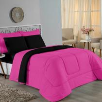 Edredom King Nobre 1 Peça Dupla Face 2,50m x 2,90m Malha 100% Algodão - Pink / Preto