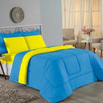 Edredom King Nobre 1 Peça Dupla Face 2,50m x 2,90m Malha 100% Algodão - Turquesa / Amarelo