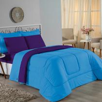 Edredom King Nobre 1 Peça Dupla Face 2,50m x 2,90m Malha 100% Algodão - Turquesa / Roxo