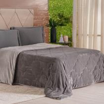 Edredom King Plush Bicolor Dupla Face 100% Poliéster 240x260cm Cinza Escuro