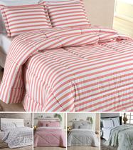 edredom listrado 3 peças de cama queen matelado elegante quente blessed rosa