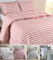 edredom listrado 3 peças de cama queen matelado elegante quente blessed rosa