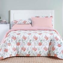 Edredom Maggy Dupla Face Queen 1 Peça Percale 200 Fios Estampado Hortencia Floral Rosa 80% Algodão - 20% Poliéster
