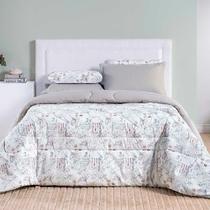 Edredom Maggy Dupla Face Super King 1 Peça Percale 200 Fios Estampado Protea Cinza Floral