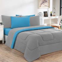 Edredom Malha 100% Algodão Gran Moratta 1 Peça Casal - Cinza/Azul Turquesa Edredom Malha 100% Algodão Gran Moratta 1 Peça Casal - Cinza/Azul Turquesa